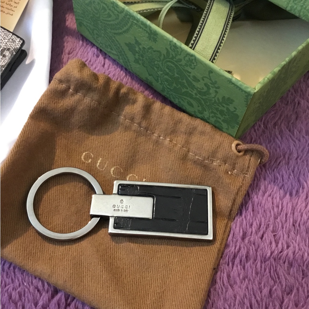 Authentic Gucci Black Crocodile Keychain & Dust Bag